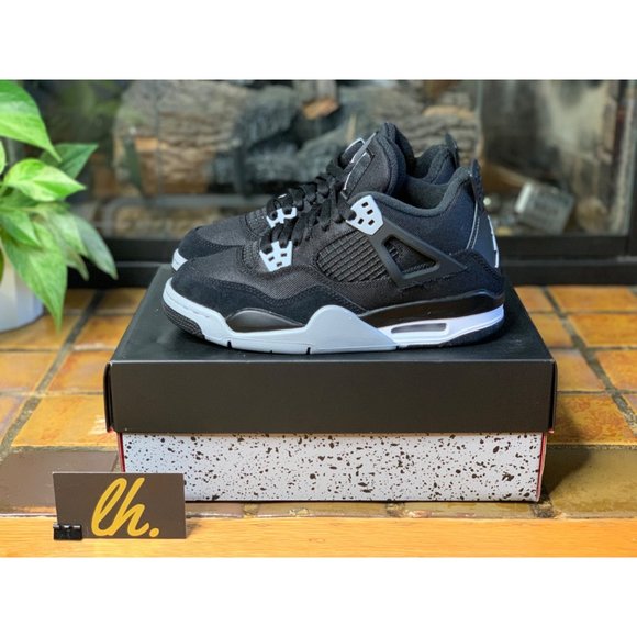 Youth 7y Air Jordan 4 Retro “Black Canvas” Athletic Basketball Sneakers DV0553-0 - Picture 1 of 8